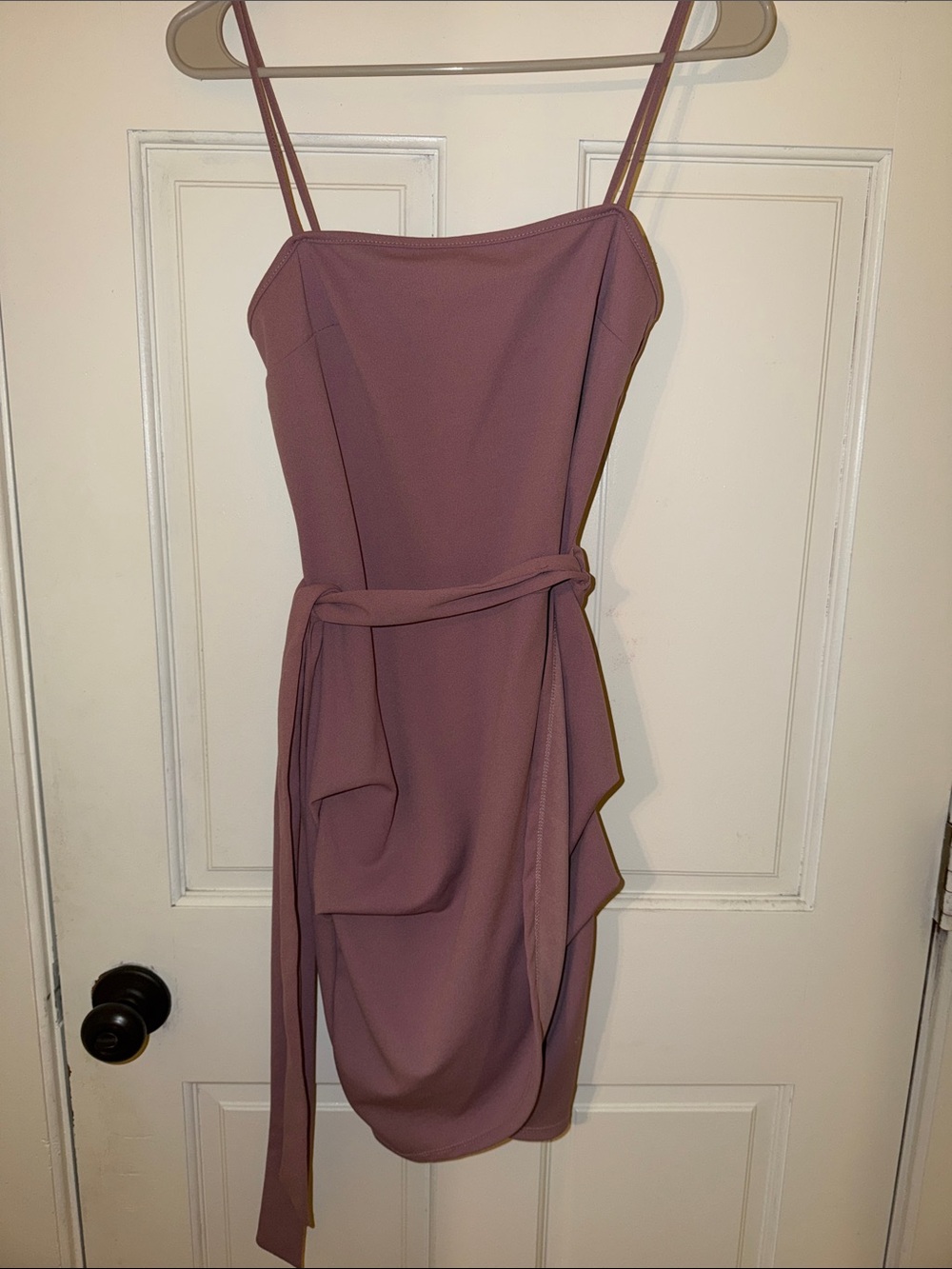 Strapless Mauve Bodycon Dress with Waist Tie
